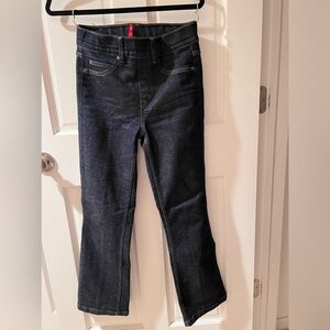 Spanx dark wash blue denim pull on bootcut jeans measurements in picture